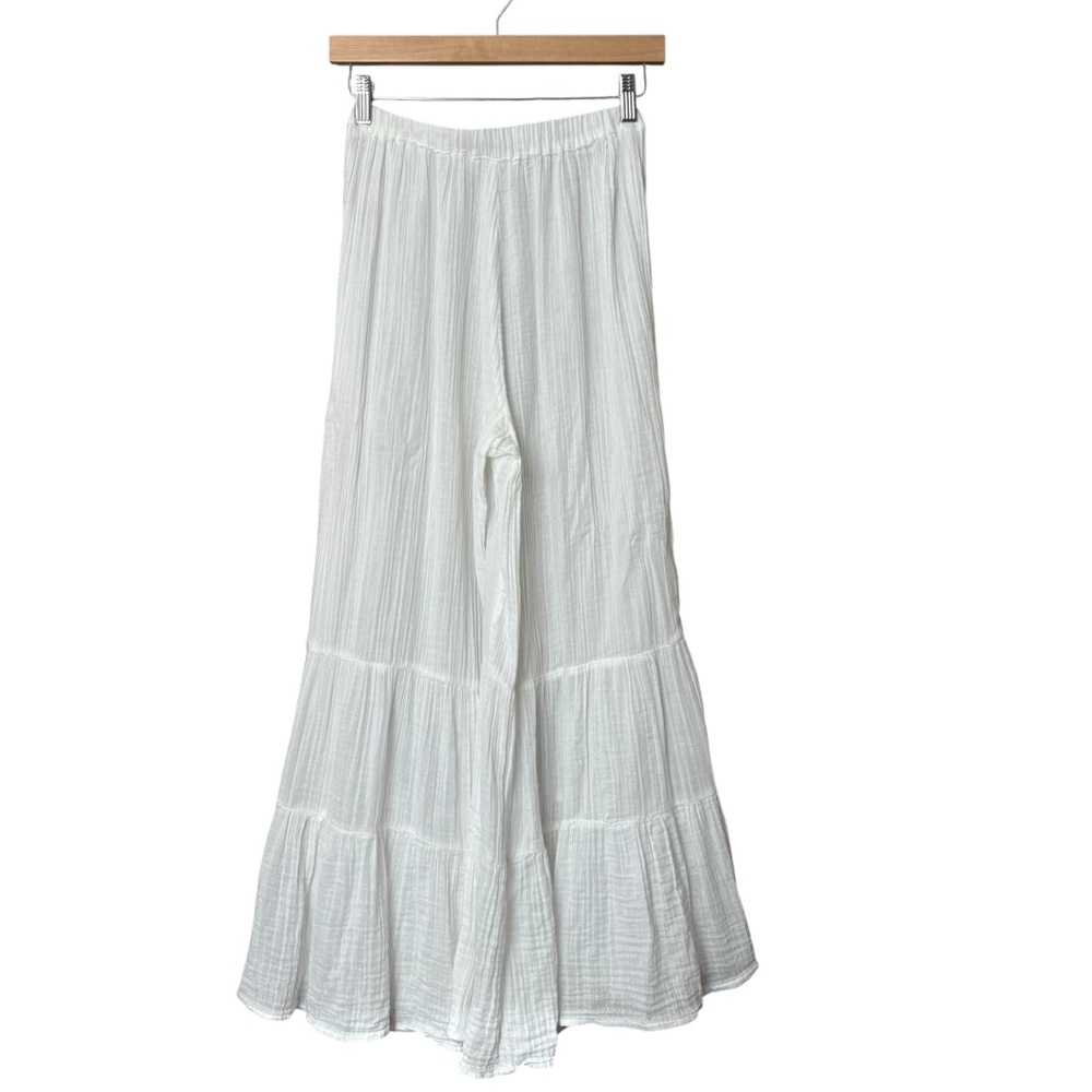 Anthropologie white tiered wide-leg pants 100% Gauze Cotton Size XXS